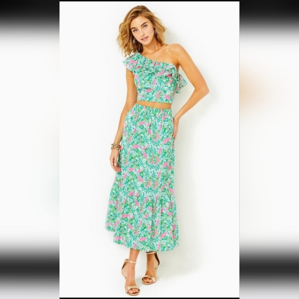 Lilly Pulitzer Kasida Ruffle 2 piece Crop Top Skirt Set